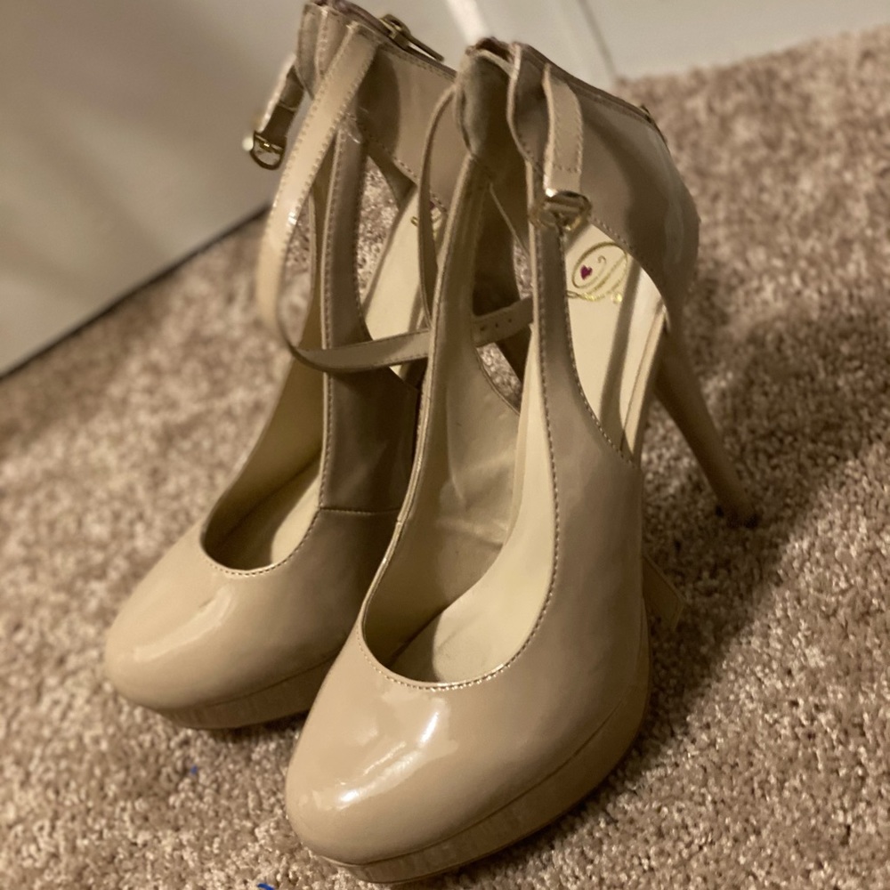 Nude Heels with Strap & Zipper